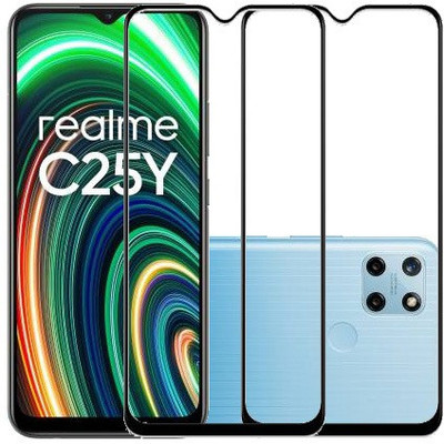 HOBBYTRONICS Edge To Edge Tempered Glass for Realme C25Y(Pack of 2)