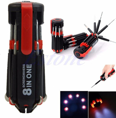 skyunion Best Quality 8 In 1 Multi Screwdriver With LED Portable Torch Combination Screwdriver Set (Pack of 8) Combination Screwdriver Set(Pack of 1)