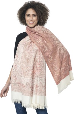 PASHTUSHS Polyester Wool Blend Woven, Paisley Women Shawl(White)