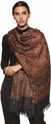 Kashmiri queen Polyester Wool Blend Woven Women Shawl(Black, Maroon)