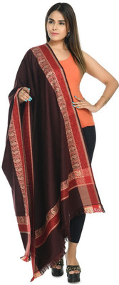 manra Wool Solid, Printed Women Shawl(Brown)