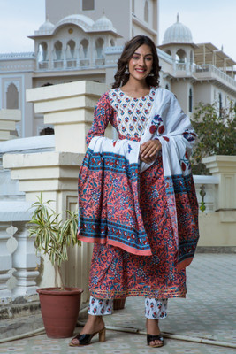 Janki Creation Floral Print Kurta, Palazzo & Dupatta Set