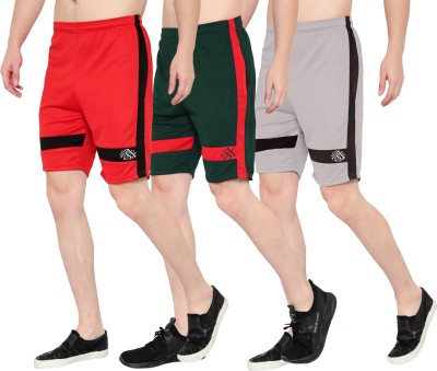 Zonecart Color Block Men Red, Green, Grey Sports Shorts