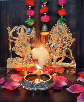 amishi blissful decor Handicraft Metal Maa Durga and Kali Auspicious Indian Art Statues Idol for Car Dashboard Mandir Pooja Murti Temple Puja Home Decor Office Showpiece ( Set of -2) Decorative Showpiece  -  12 cm(Metal, Gold)