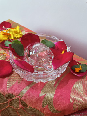 SPRAWA Vastu Feng Shui Crystal Turtle/Tortoise with Plate Decorative Showpiece  -  11 cm(Crystal, Clear)