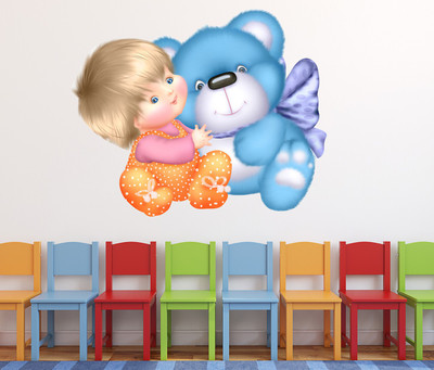 LANSTICK 71.12 cm BABY WITH MULTI-COLORED TEDDY LOVE STICKER Self Adhesive Sticker(Pack of 1)