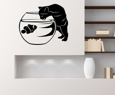 fuzzy 55 cm cat Self Adhesive Sticker(Pack of 1)