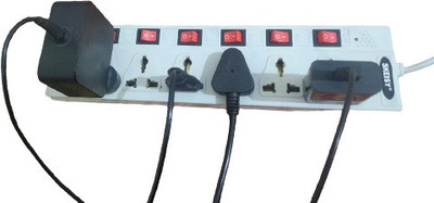 Skeisy WHITE EXTENSION BOARD WITH 6 SOCKET PLUS 6 SWITCH WITH ONE LED. 6 Socket Extension Boards (Grey)(WHITE) 6  Socket Extension Boards(White, 3 m)