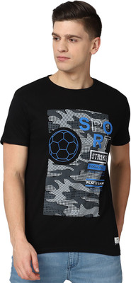 PETER ENGLAND Graphic Print Men Round Neck Black T-Shirt