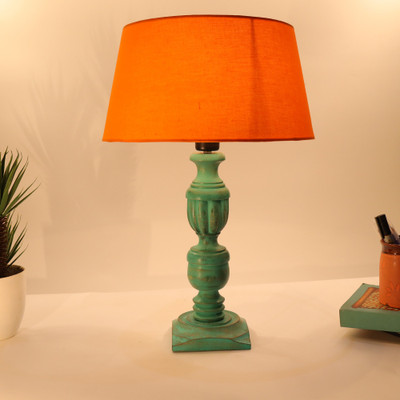 Homesake Rustic Algae French Trophy Carved Table lamp with Empire Orange Shade Table Lamp(50 cm, Orange)