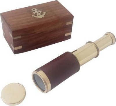 YWIS YW-24 Brown leather Brass Telescope with lid in Wood Box - Pirate Navigation Collectible Catadioptric Telescope Refracting Telescope(Manual Tracking)