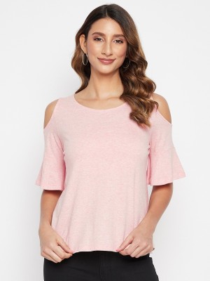 PURYS Casual Solid Women Pink Top