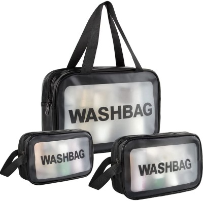 StayWay Clear Toiletry Bag, Wash Make Up Bag PVC Waterproof Zippered Cosmetic Bag Travel Toiletry Kit(Black)
