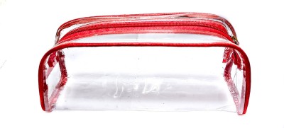 iShine Multipurpose Travel Morning Zipper Pouch for Men and Women(Transparent, Clear) - Medium (Pack of 1, Etheric Red) Morning Kit, Makeup Kit, Vanity Box, Shaving Pouch, Multipurpose Pouch Vanity Box(Red)
