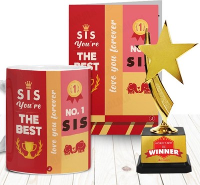 Jhingalala Sis You're The Best Printed Trophy With Coffee Mug, Greeting Card Combo Gift For Sister Trophy(9.8)