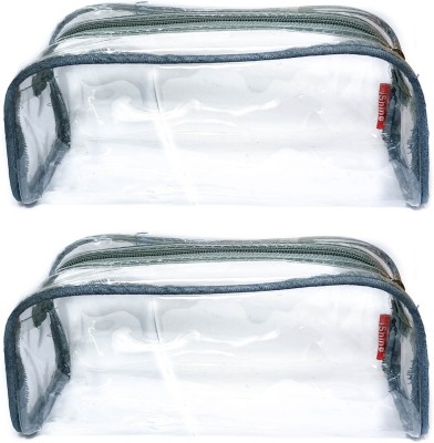 iShine Multipurpose Travel Morning Zipper Pouch for Men and Women(Transparent, Clear) - Medium (Pack of 2, Grey) Morning Kit Vanity Box(Grey)