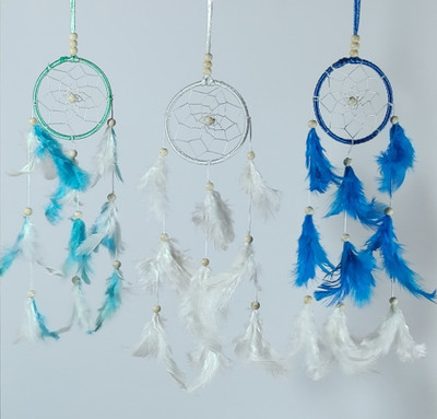 FASTDAP Handmade Dream Catcher Combo with Natural Feather for Door/Wall/Car Hanging Feather Dream Catcher(12 inch, White, Blue, Green)