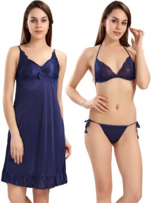 Fashion Count Women Nighty Set(Blue)