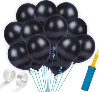 Party Propz Solid Balloon Combo - 103Pcs Black Metallic Balloons With Hand Balloon Pump, Glue Dot & Balloon Arch For Birthday Decorations Kit / Happy Birthday Balloons Balloon(Black, Pack of 106)
