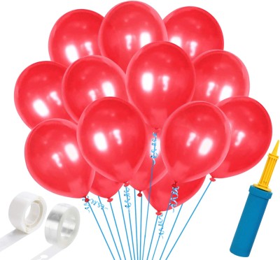 Party Propz Solid Balloon Combo - 103Pcs Red Metallic Balloons With Hand Balloon Pump, Glue Dot & Balloon Arch For Birthday Decorations Kit / Happy Birthday Balloons Balloon(Red, Pack of 106)