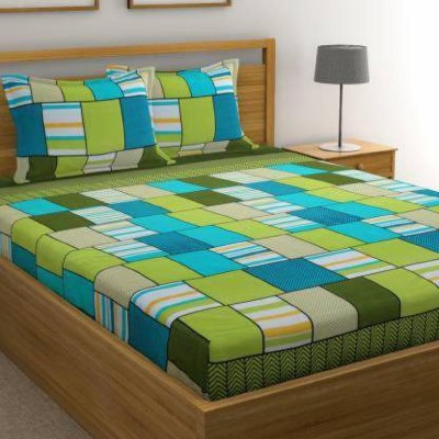 AANCHAL CREATIONS 220 TC Cotton Double Geometric Flat Bedsheet(Pack of 1, Green, Blue, White)