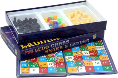 Gift Collection New PVC Laminated 3 in 1 Ludo, Chess and Snake Board Game. Money & Assets Board Game