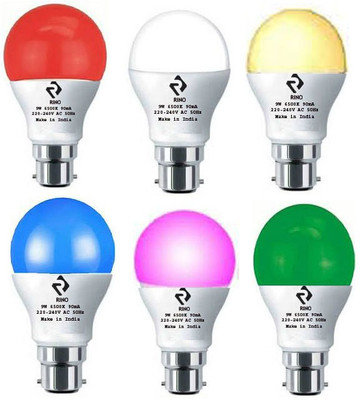 rino 9 W Basic Standard B22 LED Bulb(Multicolor, Pack of 6)