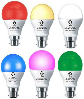 rino 7 W Basic Standard B22 LED Bulb(Multicolor, Pack of 6)