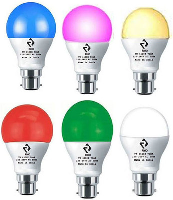 rino 7 W Basic Standard B22 LED Bulb(Multicolor, Pack of 6)