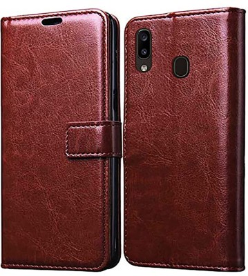 Casotec Flip Cover for Samsung Galaxy A20(Brown, Pack of: 1)