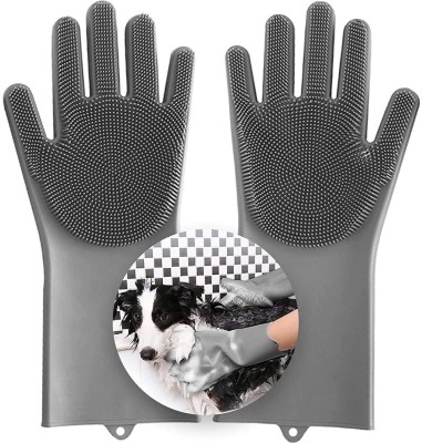 NDKART Magic Pet Grooming Gloves Dog Bathing Scrubber Gloves, Grooming Gloves for Dog, Cat(Grey, Medium)