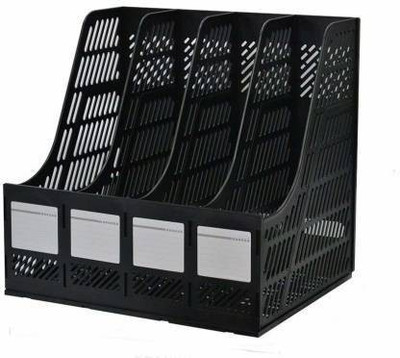 Valashiv 4 Compartments plastic 4 Compartments Plastic File Rack Stand-229 Multifunction Section Divider Document File Paper Magazine Rack Holder for Tabletop Office Home School Desktop Bookshelf Box (Black)(Multicolor)