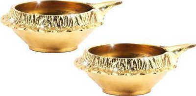 NAVYAKSH Kuber Deep - Pack of 2 Brass (Pack of 2) Table Diya Set (Height: 1 inch) Brass Table Diya(Height: 1 inch)