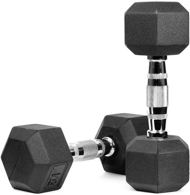 HACKERX 10kg X 2pcs Hexagonal Rubber Coated Fixed Weight Dumbbell(20 kg)