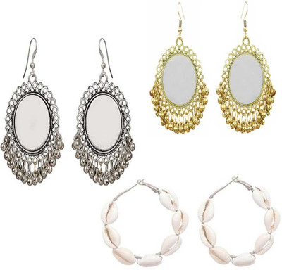 fashion fx Oxidised mirror & Shell Antique Jewellry earring combo.(goldan & silver) Stylish Party Wear Jewellery Alloy Earring Set(Combo Of 3) Alloy Hoop Earring, Chandbali Earring