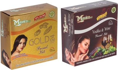 Mexico Gold & Vodka Wine Combo Organic Essence Facial Kit For Women/Blemish Free/Hydrates & Nourishes Skin//All Skin types/Red Grapes Extract/Glowing Skin 200 g(2 x 100 g)
