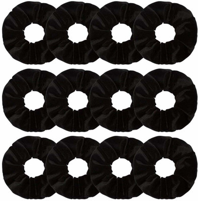 LACE IT Black Women Velvet scrunchies ponytail hair ties rubber bands Rubber Band (Black) Pack of -12 Pcs Rubber Band(Black)