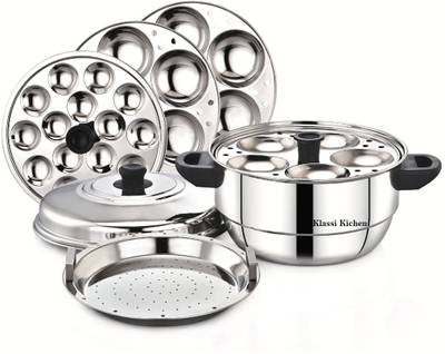 KLASSI KICHEN Stainless Steel (3 Idli Plate + 1 Steamer Plate, 1Mini Idli Plate) Induction & Standard Idli Maker