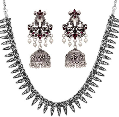 Vintage Jewelery Brass Black Silver Pink Jewellery Set(Pack of 1)