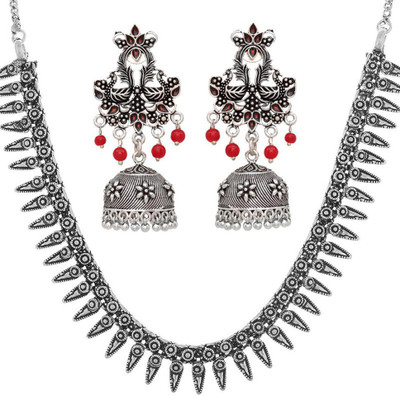 Vintage Jewelery Brass Black Silver Maroon Jewellery Set(Pack of 1)