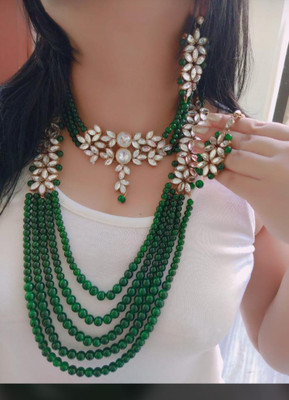 White pearl Alloy Gold-plated Green Jewellery Set(Pack of 1)