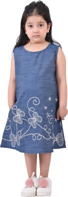 Gianna Girls Calf Length Casual Dress(Blue, Sleeveless)