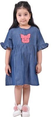 Gianna Girls Midi/Knee Length Casual Dress(Blue, Sleeveless)