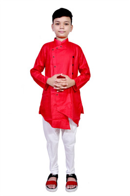 UVee Boys Festive & Party Kurta and Pyjama Set(Red Pack of 1)