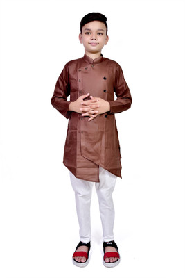 UVee Boys Festive & Party Kurta and Pyjama Set(Brown Pack of 1)