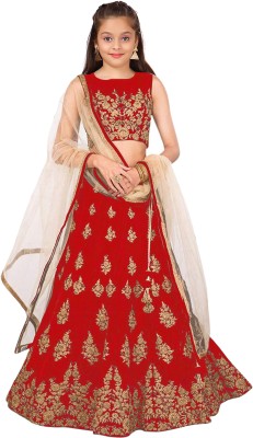 Kedar Fab Girls Lehenga Choli Ethnic Wear Embroidered Lehenga, Choli and Dupatta Set(Red, Pack of 1)