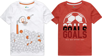 Ariel Boys Graphic Print Cotton Blend Regular T Shirt(White, Pack of 2)