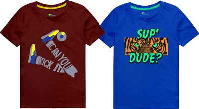 Ariel Boys Graphic Print Cotton Blend Regular T Shirt(Blue, Pack of 2)