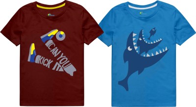 Ariel Boys Graphic Print Cotton Blend T Shirt(Maroon, Pack of 2)