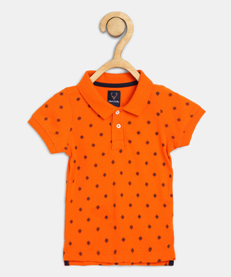 ALLEN SOLLY Boys Typographic Print Short Sleeves Polo T-shirt | Allen Solly Boys Printed Polycotton T Shirt(Orange, Pack of 1)